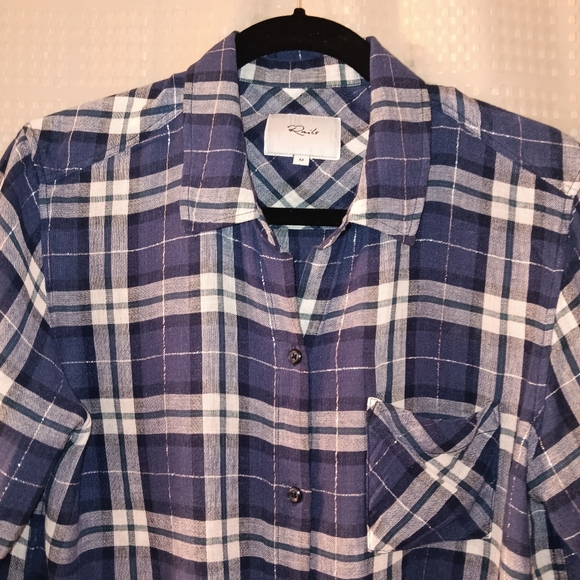 Rails blue and white plaid tie front blouse. - Picture 2 of 8